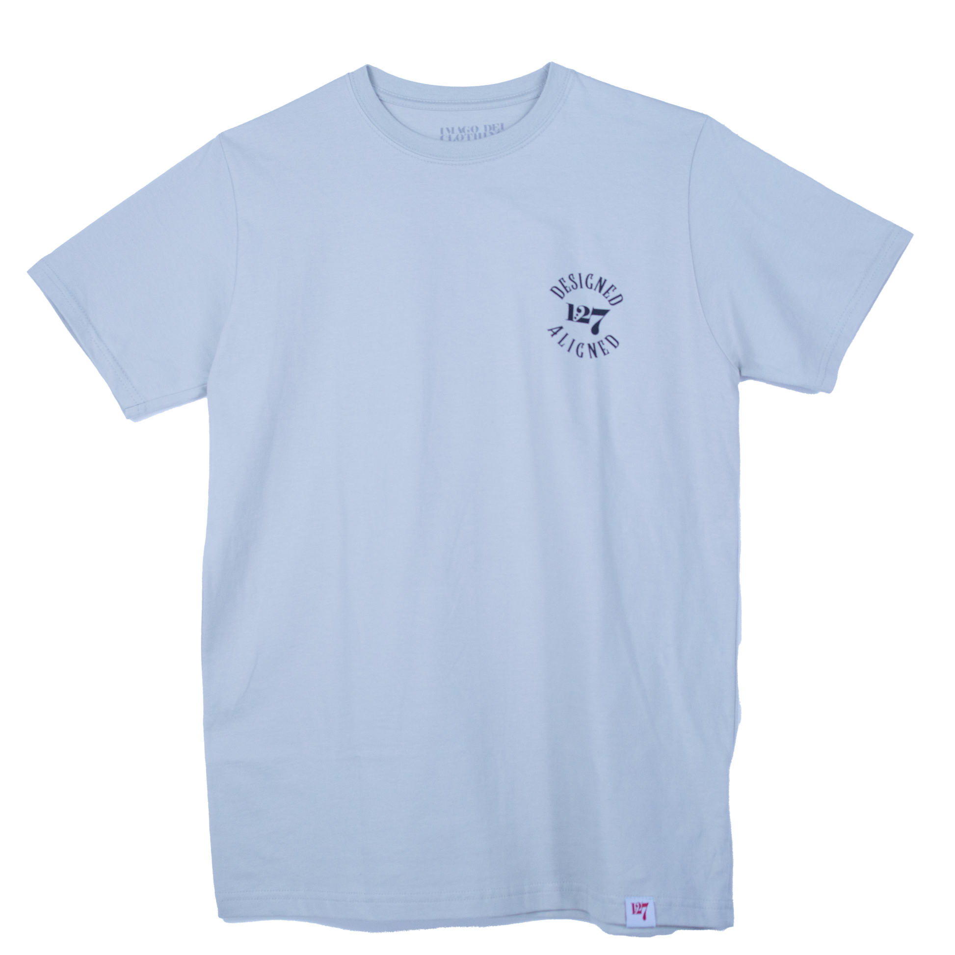 Ash gray shirt with front and back design that says Designed and Aligned. With the 1:27 logo on the chest.