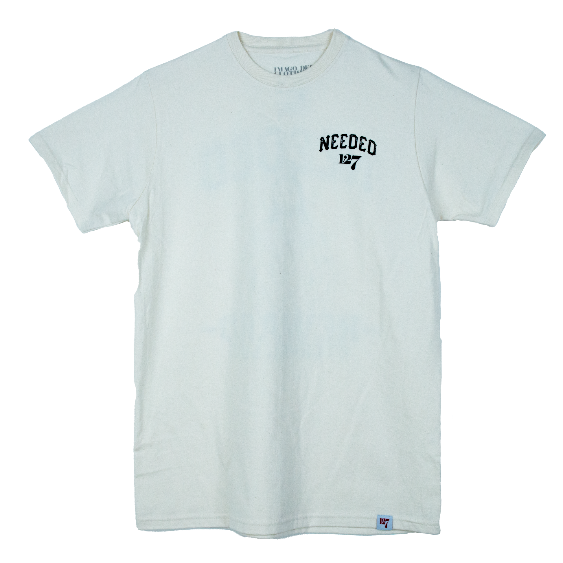Cream colored shirt with front and back design that say Need on the left chest and across the back of the shirt is an image of Jesus as a wanted poster with the words Reward Everlasting life.