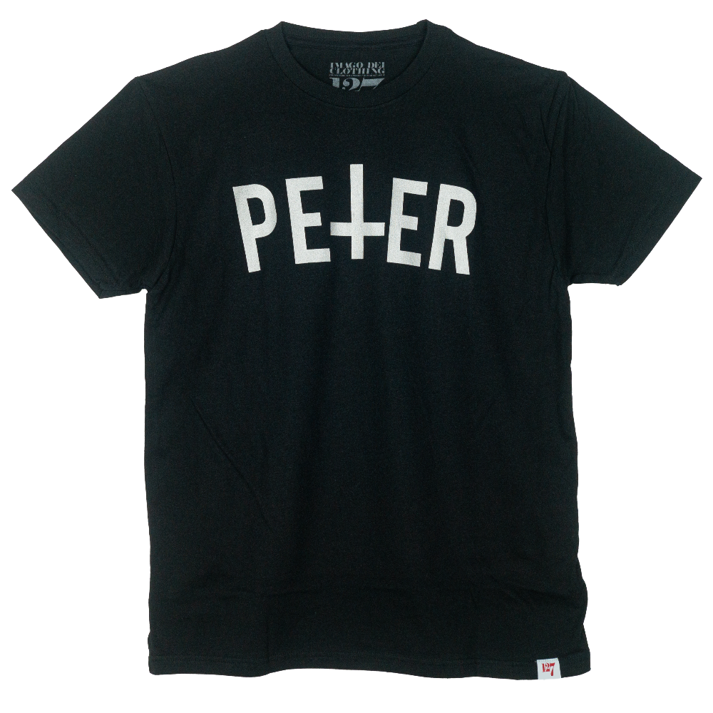 Black Shirt with a Petrine Cross on the front in the name of Saint Peter.