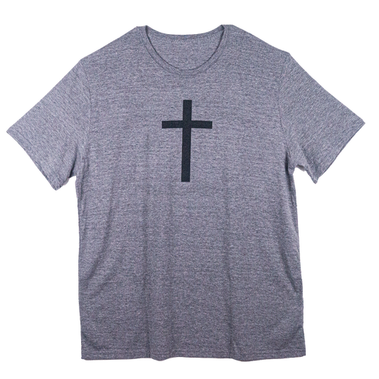 Gray t-shirt with a cross across the front that reveals the word Victory when it gets wet.