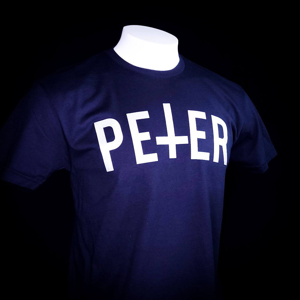 Black Shirt with a Petrine Cross on the front in the name of Saint Peter.