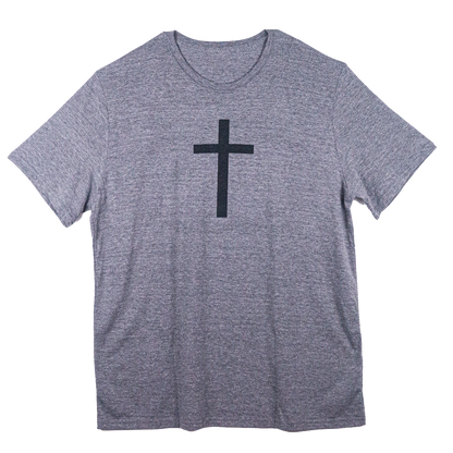 Gray t-shirt with a cross across the front that reveals the word Victory when it gets wet. 