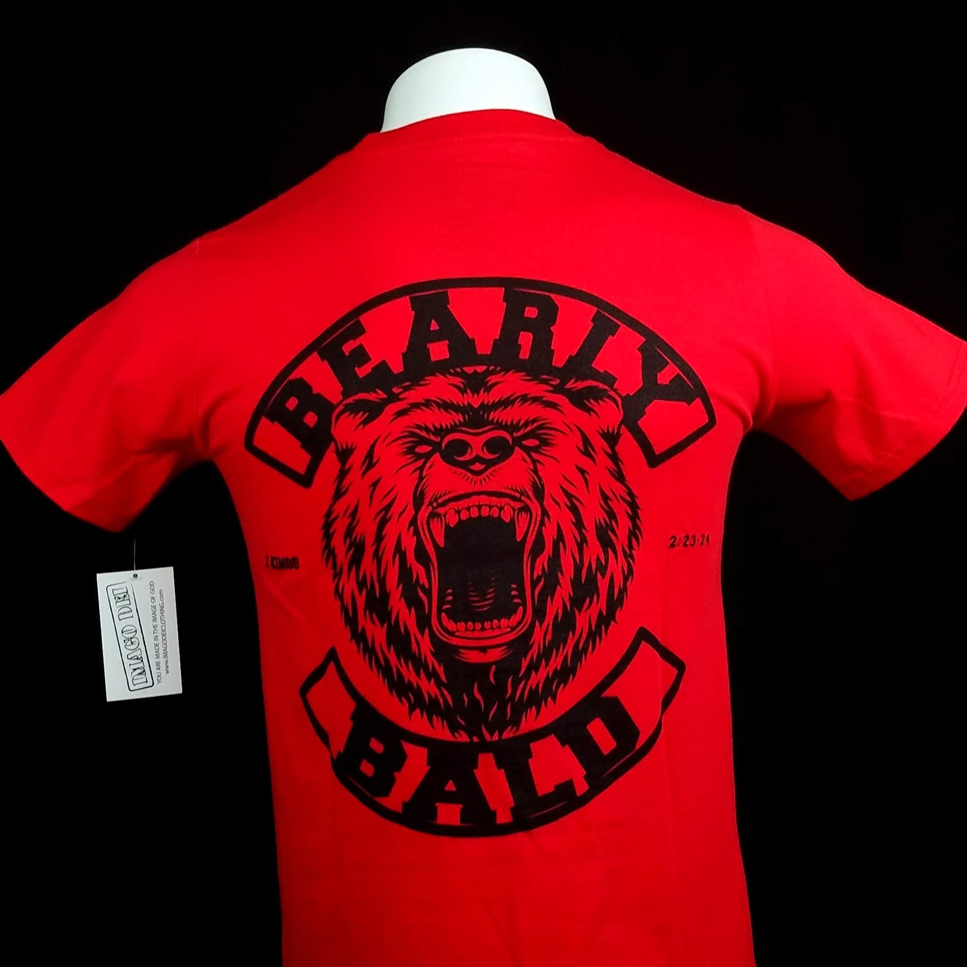 Bearly Bald. Red Shirt. Christian Clothing, Bear, Bald, Shirt for me.