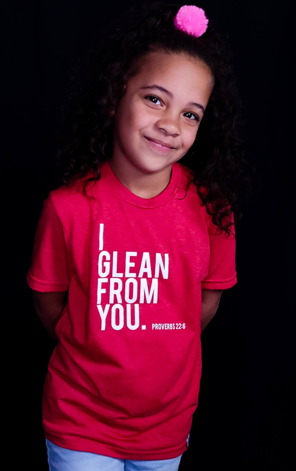 I Glean from you. Little girl wearing red shirt.
